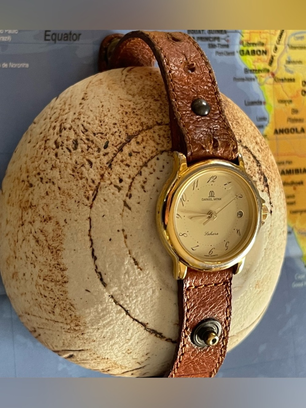 Daniel Mink Gold “Sahara” Swiss Quartz Watch with original leather band. EUC - Picture 3 of 13